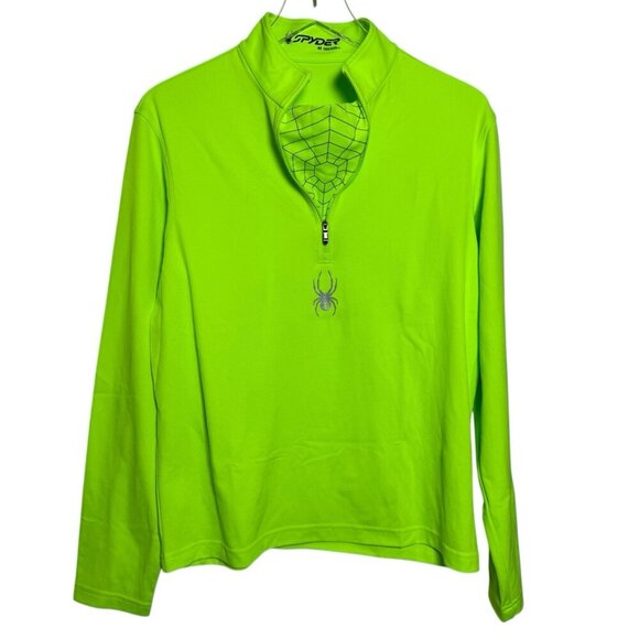 Spyder Men’s 1/4 Zip Long Sleeve Pullover Top neon green size Medium - Picture 1 of 10